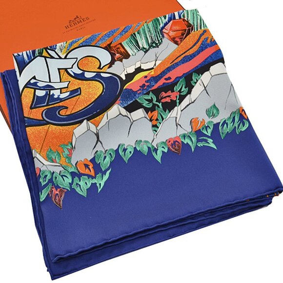 HERMES Authentic Blue Silk Scarf - Picture 5 of 5